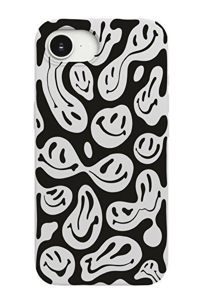 shoptocase iPhone 16E Uyumlu Gülenyüzler Desenli İçi Süet Lansman Telefon Kılıfı