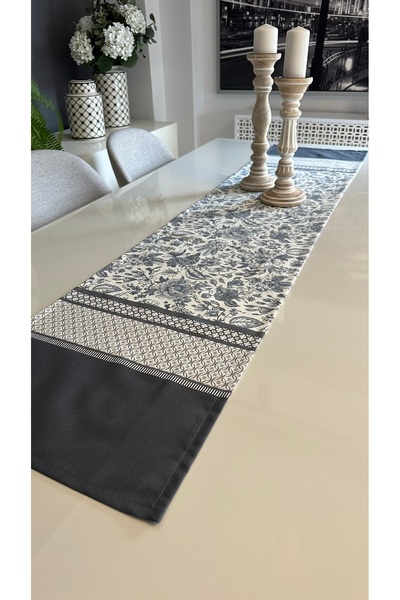 Decamor home Stain-Resistant Floral Smoked Gray Runner