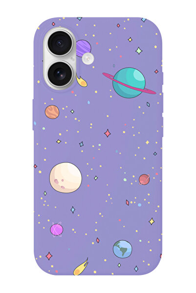 shoptocase iPhone 17 Gezegenler Desenli İçi Süet Lansman Telefon Kılıfı
