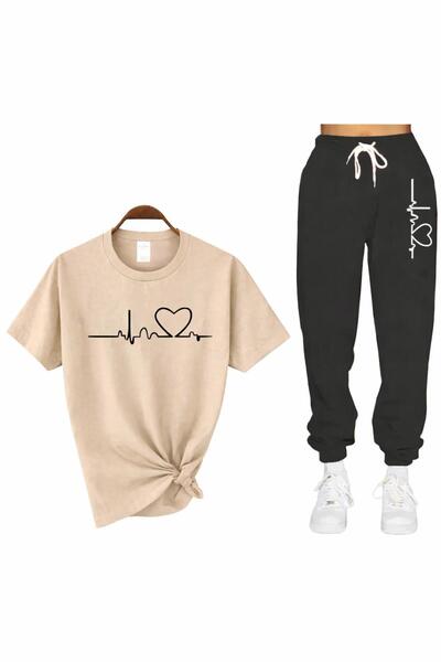 zeag Women's Heartbeat Printed T-Shirt Track Suit Set