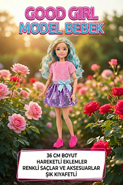 craftivio 36 Cm Hareketli Eklemli Model Bebek - Renkli Saçlı Oyuncak Et Bebek...