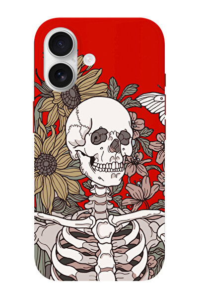 shoptocase حافظة هاتف آيفون 17 من الجلد السويدي بنمط زهور وجمجمة