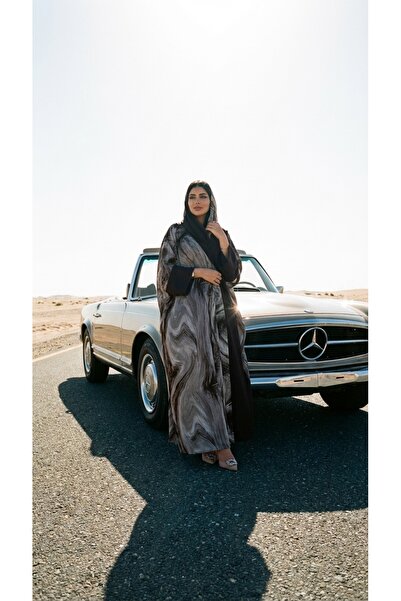 Feya Delara Open Abaya Brown/Beige Cardigan WTH Scraf