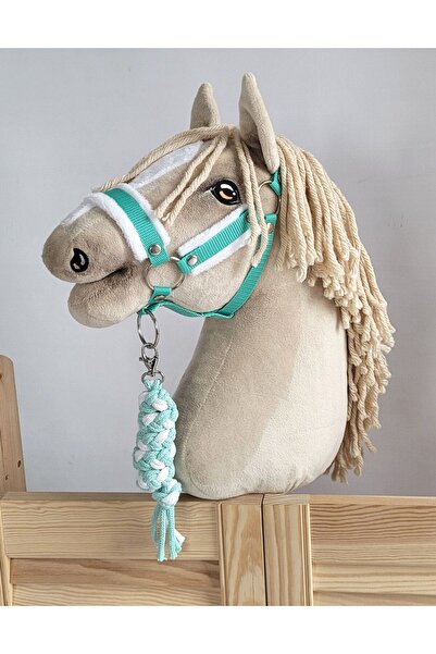 Other Hobby Horse Set: A3 Halter with White Fur + Rope Lead - White and Mint