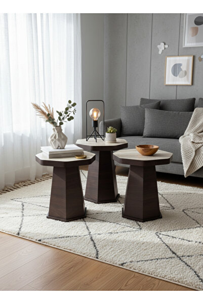 Living 3-Piece Octagon-Style Side Table Set – Modern Design
