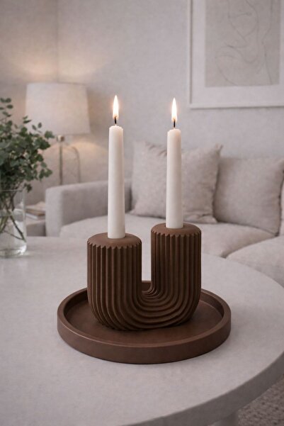 BUBUHOMEDECOR Tabaklı Kaktüs Şamdanlık Kahverengi