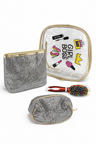 girlboss Cosmetic Bag Set – 3 Makeup Cases with Gift Brush