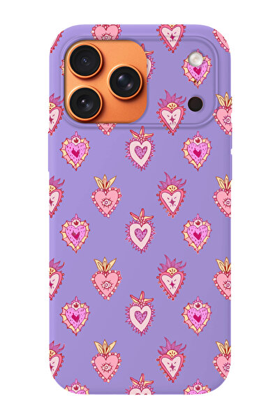 shoptocase iPhone 17 Pro Max Uyumlu Lovely Heart Desenli İçi Süet Lansman Tel...