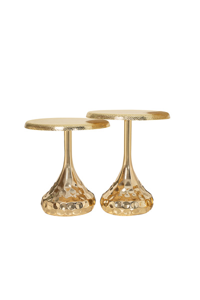 Valda 2’li Gold Dövme Demir Modern Yan Sehpa Seti