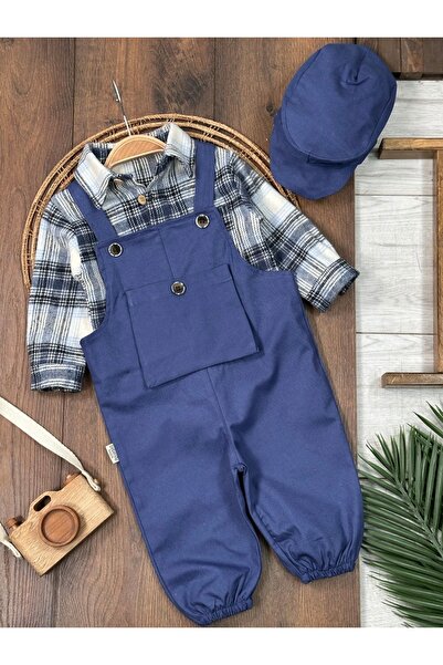 BEBENDY Oduncu Gömlek Şapkalı Erkek Bebek Ve Çocuk Salopet Takım
