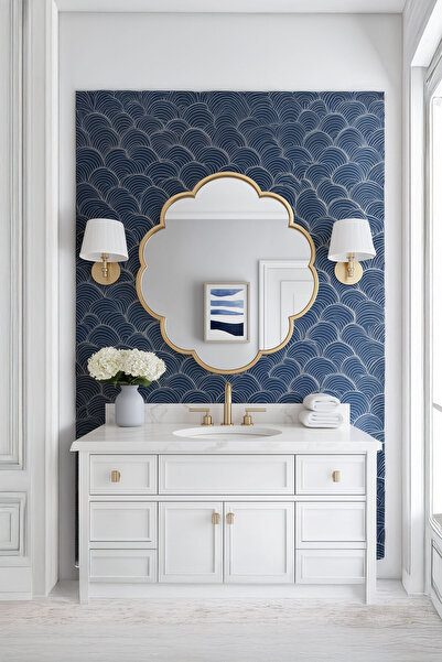 Mirze Life Gold Kıvrımlı Duvar Aynası - Modern Banyo Aynası - Dekoratif Konso...