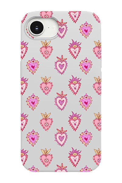 shoptocase iPhone 16E Uyumlu Lovely Heart Desenli İçi Süet Lansman Telefon Kı...