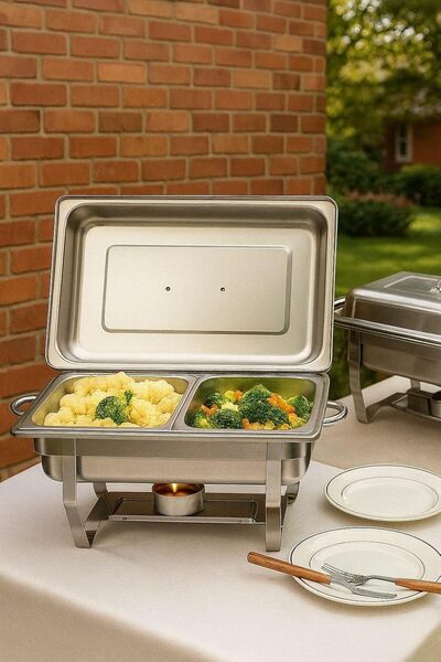 Generic Food Warmer Stainless Steel with Lid and Fuel Holders