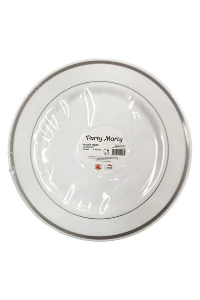 NET MARKET TABAK PLASTİK LÜX GÜMÜŞ ÇİZGİLİ 26 CM 6'LI PAKET