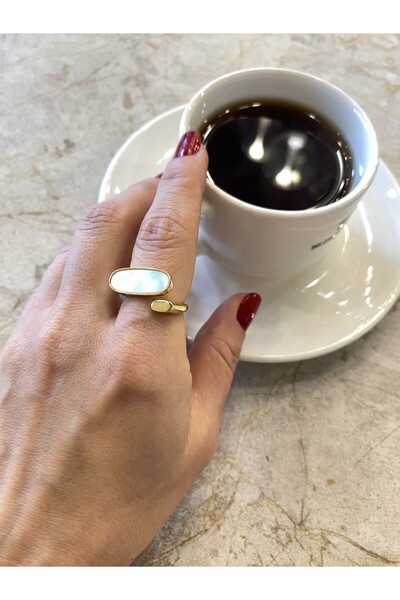 GOX خاتم بيضاوي الشكل من اللؤلؤ