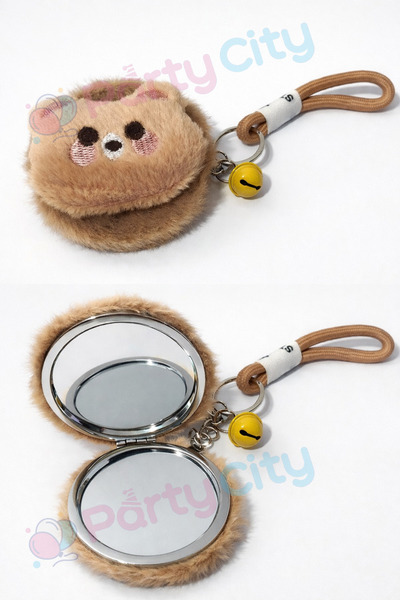 Party City Plush Teddy Bear Keychain with Mirror – Cute Design with Double-Si...