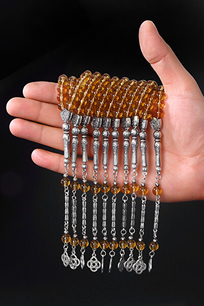 Öyküm accesory 10 Pieces Round Model Natural Stone Glass Prayer Beads Set, Gi...