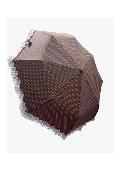 Dolce Mariee Katlanır Otomatik Şemsiye 8 Telli Desenli Fırfırlı (Pongee Kumaş...