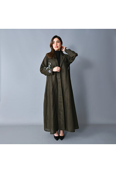 HAWRAA ABAYA Unlined blazer-style abaya in linen fabric - olive green