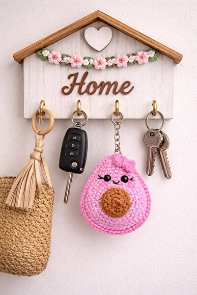 LUXIC CORE Handmade Amigurumi Pink Avocado Keychain |   Knitted Avocado Figur...