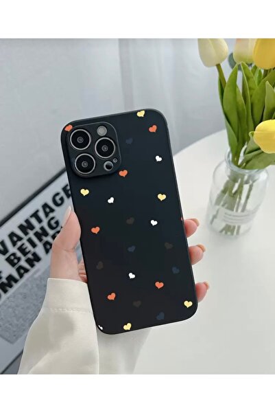 MİRAZ TASARIM حافظة آيفون 14 برو ماكس بنمط قلب أسود