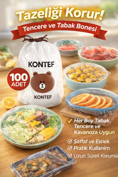 KONTEF 100 Adet Pratik Tazeliği Koruyan Tencere Ve Tabak Bonesi | Gıda Bonesi
