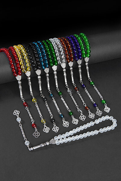Öyküm accesory 10 Pieces Round Model Natural Stone Glass Prayer Beads Set, Gi...