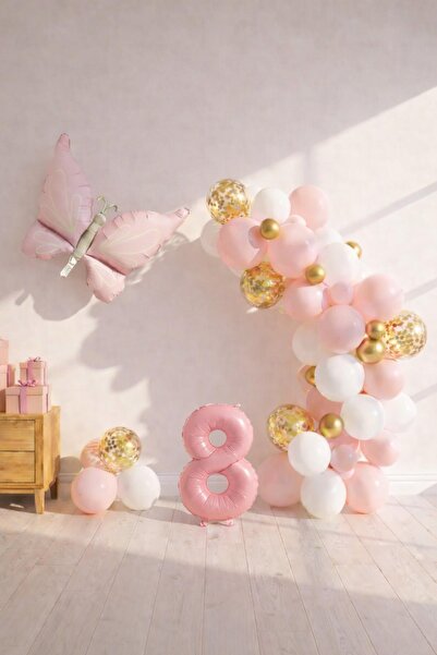 Patladı Gitti Σετ μπαλονιών γενεθλίων ροζ με θέμα την πεταλούδα για 8 ετών – ...