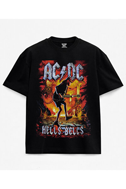 kun inaki ACDC Hells Bells Baskılı Siyah Unisex Tişört