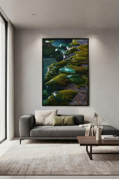 hollywest Yosun Dokulu Islak Kristal Yüzey Duvar Sanatı | Yeşil & Siyah Moder...