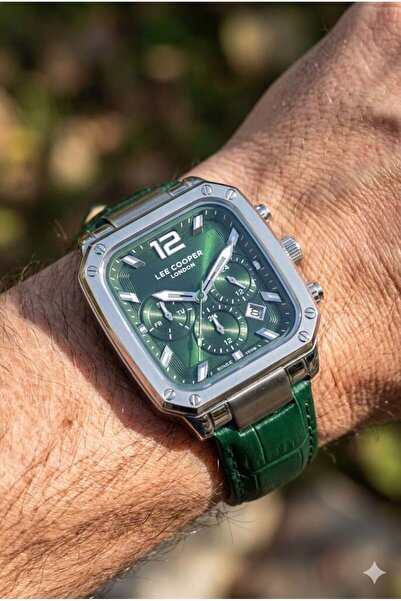 Lee Cooper Yeşil Kadran Erkek Kol Saati | Çelik Kasa, Deri Kordon, Multifonks...