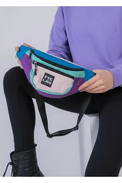 CANMODA Geantă de umăr unisex retro albastru/violet/roz cu curea transversală...