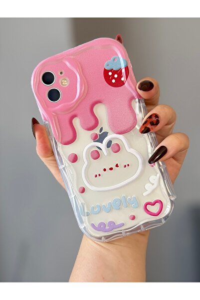 MİRAZ TASARIM حافظة حماية شفافة ضد الصدمات لهاتف آيفون 11 بنمط الفراولة