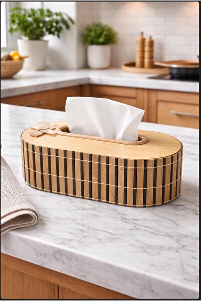 DEVADA HOME Doğal Bambu Ahşap Banyo Mutfak Masa Üstü Dekoratif Peçete Kutusu