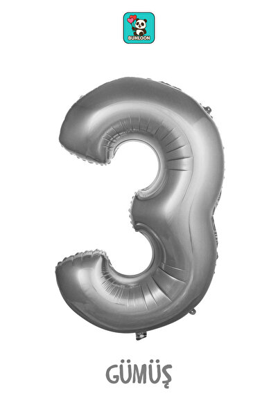 Bunloon Gümüş Renk 3 Rakam Folyo Balon 76 cm Doğum Günü Parti Süsleme