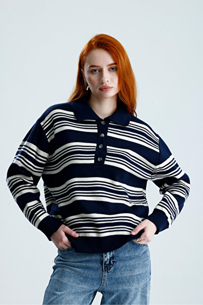 Rawanda Striped Polo Neck Knitwear Sweater