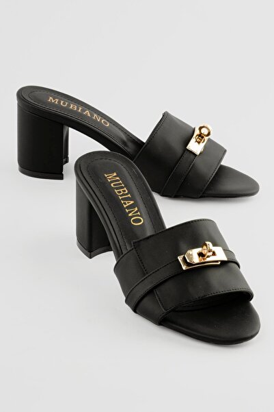 Mubiano Women's Nubuck Heeled Shoes with Buckle Detail, Ficoa Black