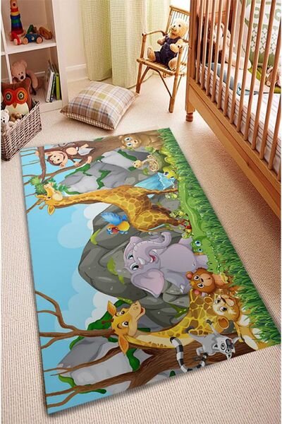 trendyhome Children's Rug, Animal Pattern, Orange/Green, Non-Slip