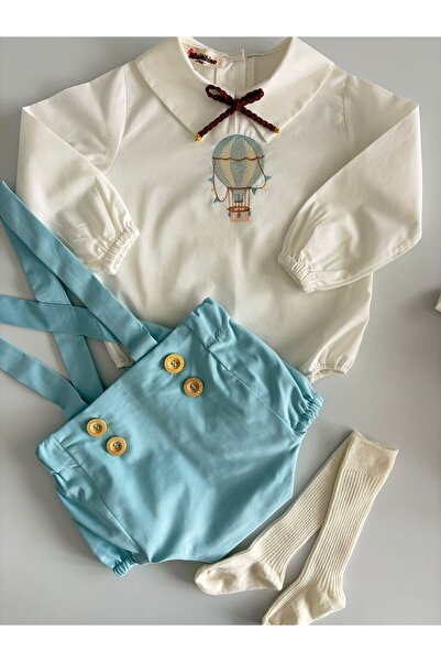 il mio bambino طقم رومبير مطرز بالبالون الطائر للأطفال الأولاد مصنوع يدويًا م...