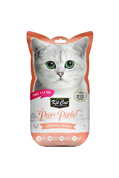 Kit Cat دجاج وسمك سلمون مهروس، 5 × 15 غرام، عبوة من 6 قطع