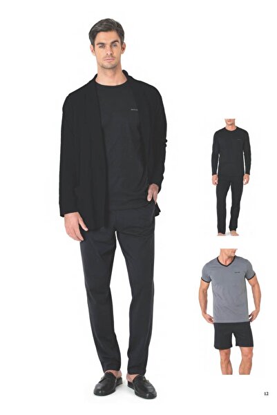 Pierre Cardin Men's 5 Piece 100% Cotton Boxed Robe+Pajama Set+Shorts Set Groo...