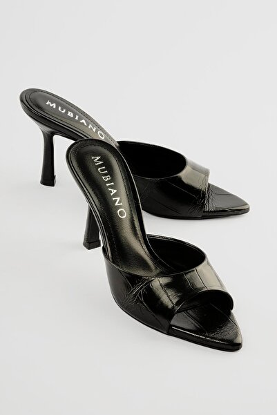 Mubiano Women's Stiletto Pointed Toe Crocodile Patterned Front and Back Open ...