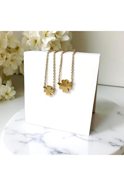 Lilyum Aksesuar ÇELİK Anne Kız Kolyesi Arkadaş Şans Kombini Altın Renk Yonca ...