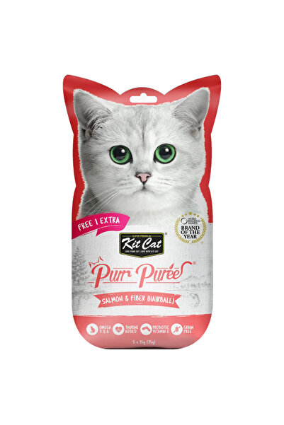 Kit Cat هريس سمك السلمون والألياف (للتخلص من كرات الشعر) (5 × 15 غرام) عبوة م...