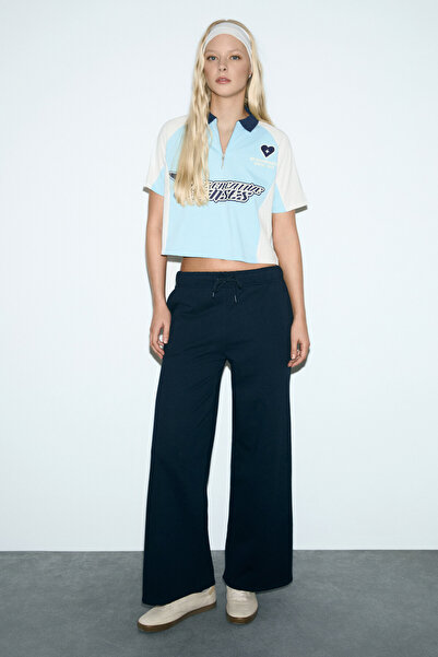 GRIMELANGE Librate women's organic cotton printed oversized navy blue sweatpa...