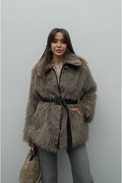 Havoş Mink Leather Detailed Belted Fur Coat