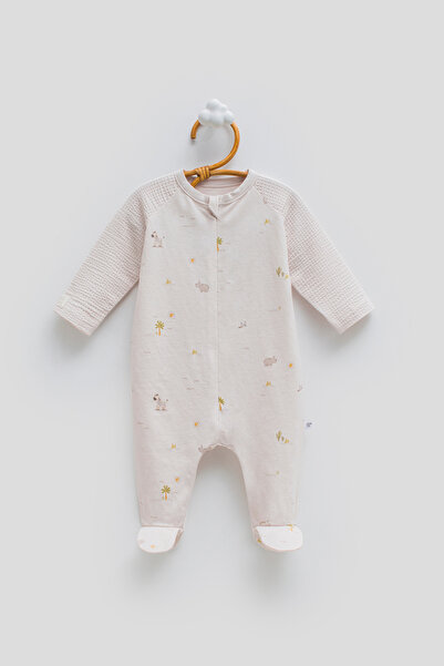 Caramell 100% Cotton Safari Patterned Baby Boy Romper - Organic Textured with...