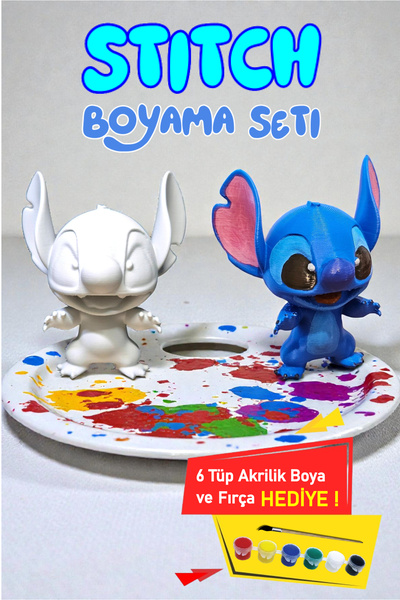 GiginGo Stitch Boyama Seti - Boyanabilir 10cm Figür - Fırça ve Boya Dahil - Ç...