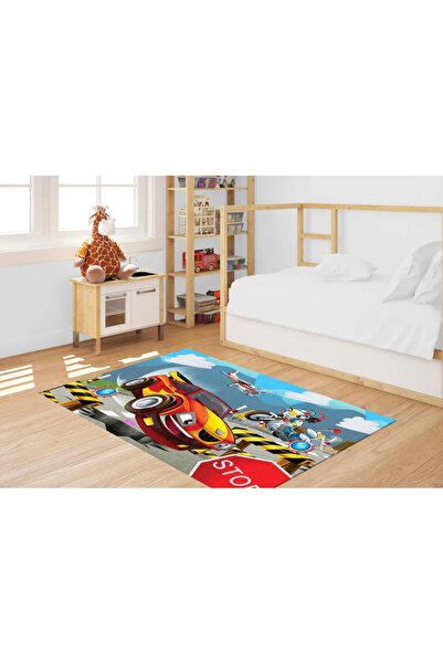 trendyhome Covor Copii, Model Masinuta, Portocaliu/Rosu, Antiderapant