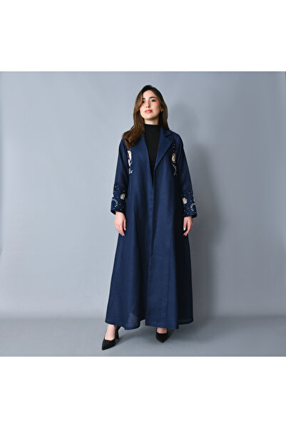 HAWRAA ABAYA Unlined blazer-style abaya in linen fabric - navy blue